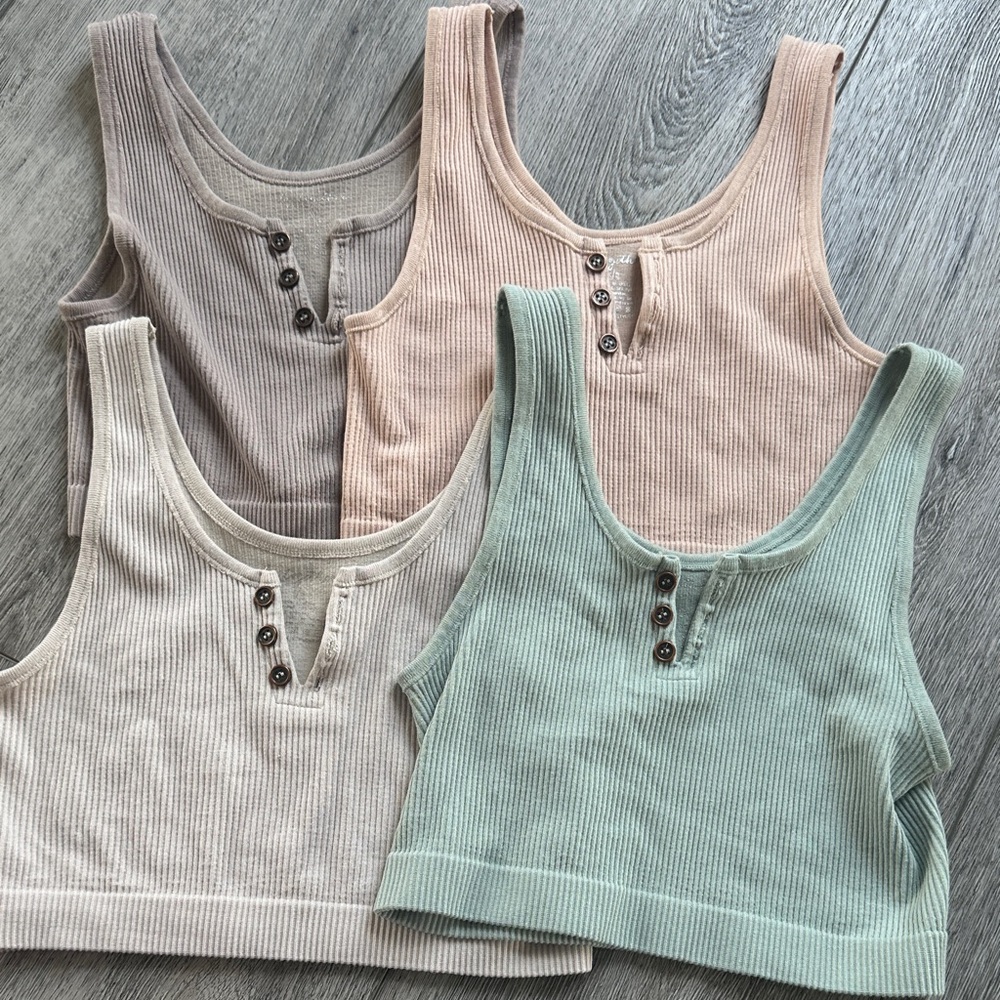 By Together Ribbed Tank Tops in Cream, Tan, Gray, and Green